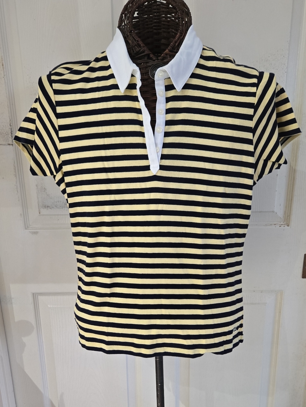Cutter & Buck Women's Striped Polo Top with White Collar - Black & Cream-XL